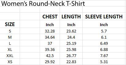 Round Neck T Shirt Size Chart