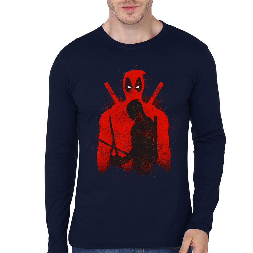 Deadpool Navy Blue Full Sleeve Tee