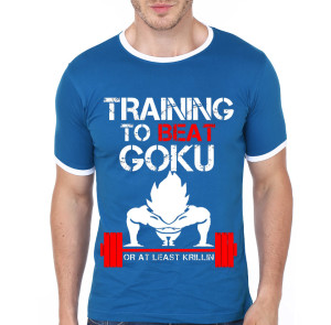 Training To Beat Goku Blue Ringer T-Shirt