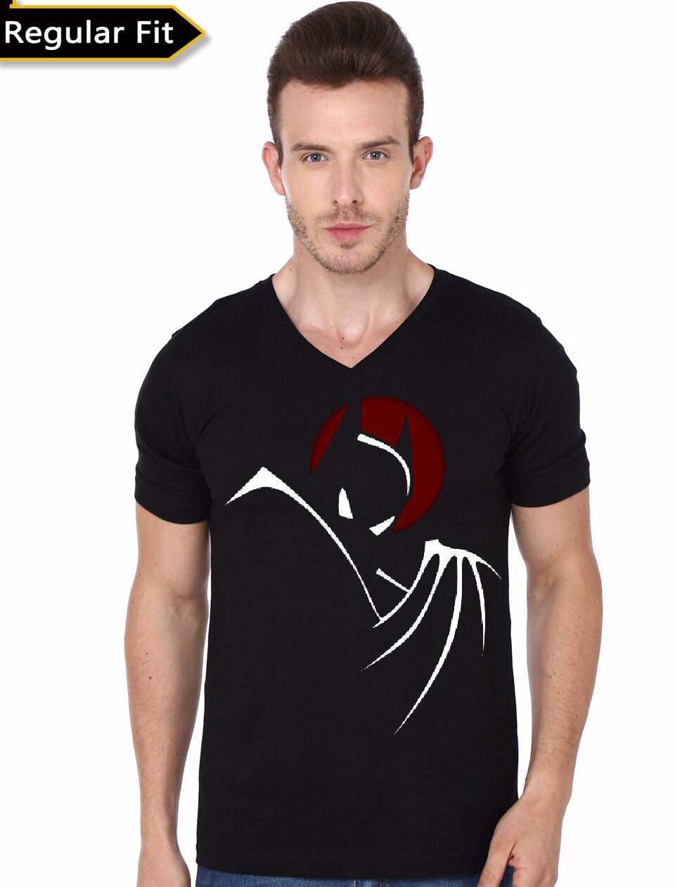 Shy Batman Black V-Neck Tee