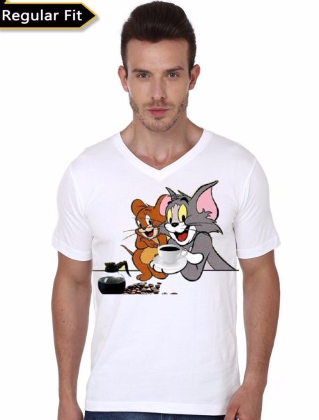 Tom And Jerry White V-Neck T-Shirt