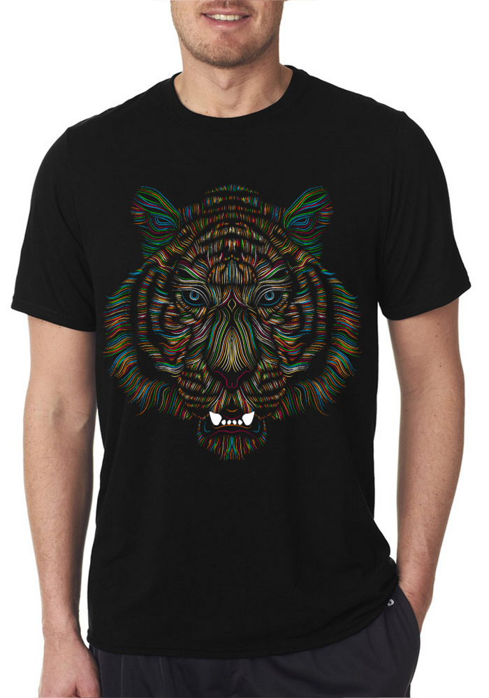 Artistic Tiger Face Black T-Shirt | Swag Shirts