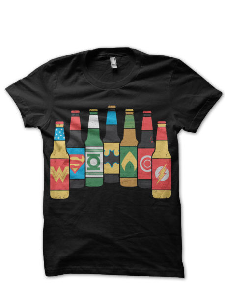 Justice League Drink Together Black T-Shirt
