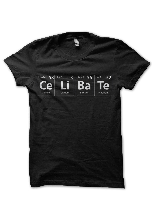 Celibate (Ce-Li-Ba-Te) Periodic Elements Spelling Black T-Shirt