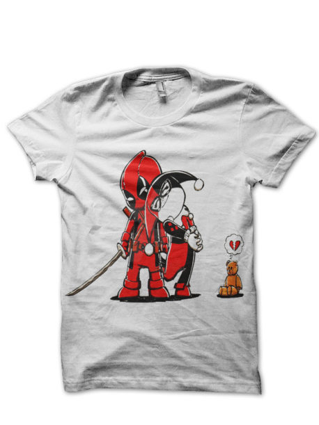 Chibi Deadpool And Harley White T-Shirt