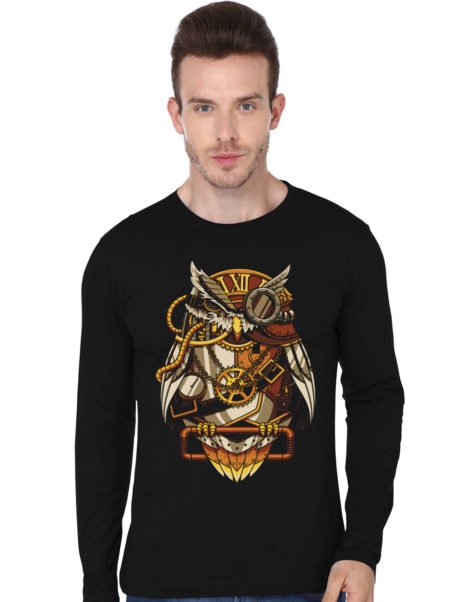 SteamPunk Owl Black Full Sleeve T-Shirt