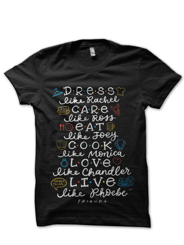 Popular Friends Characters Black T-Shirt