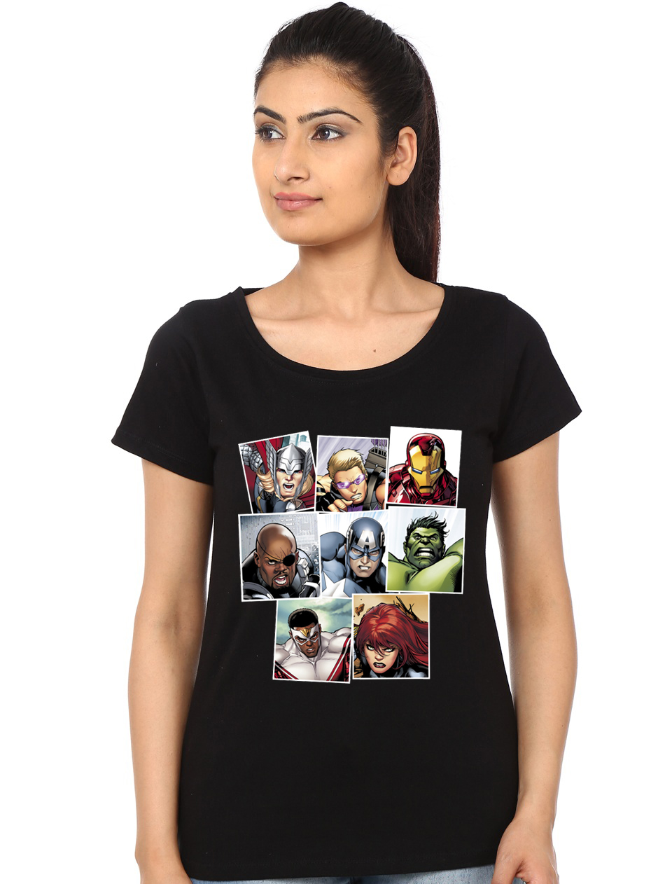 Marvel Collage Girls Black Top