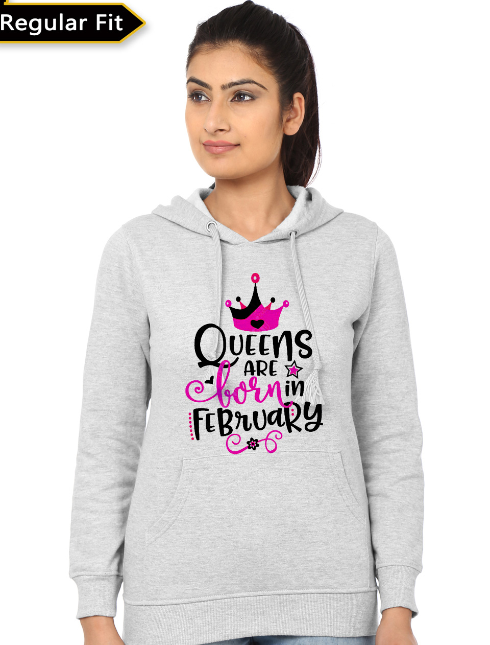 Queens Are Born In February Grey Hoodie