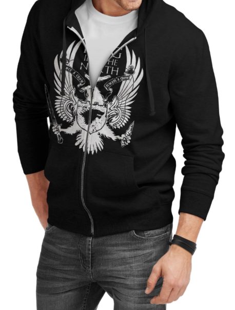 King In The North Black Zipper Hoodie