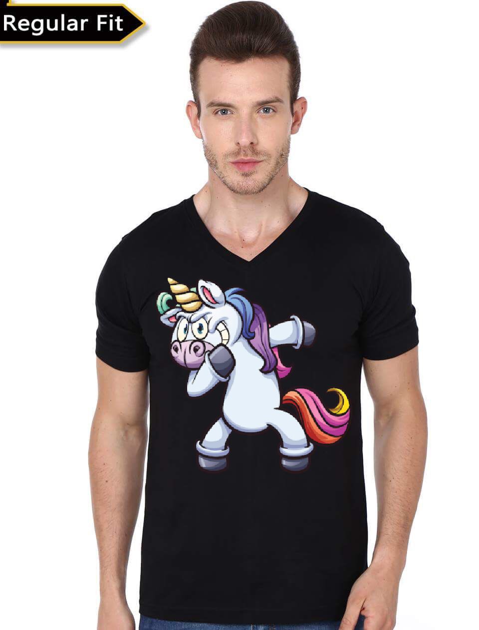Dancing Unicorn V-Neck Black T-Shirt
