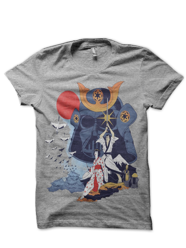 Samurai Wars Grey Melange Half Sleeve T-Shirt