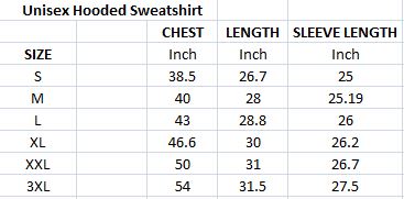 Unisex Size Chart Sweatshirt