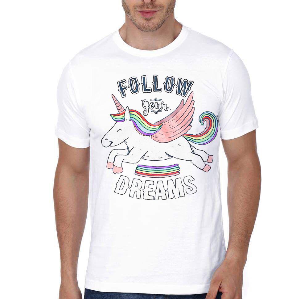 Follow Your Dreams White Half Sleeve T-Shirt
