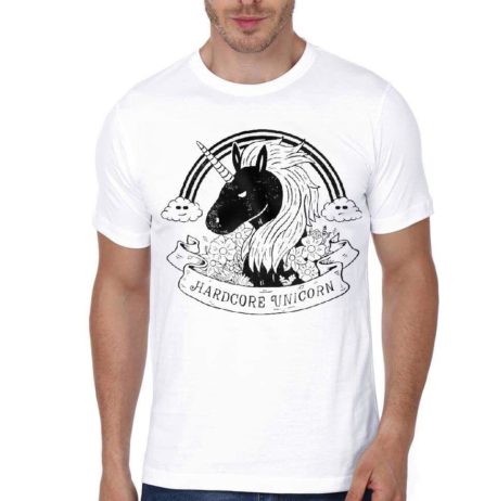 Hardcore Unicorn White Half Sleeve T-Shirt