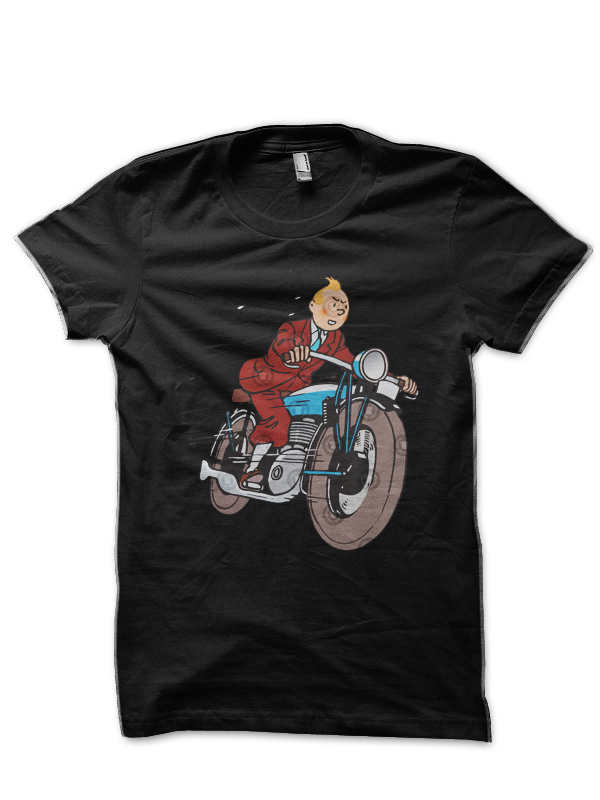 Tintin Bike Black Half Sleeve T-Shirt