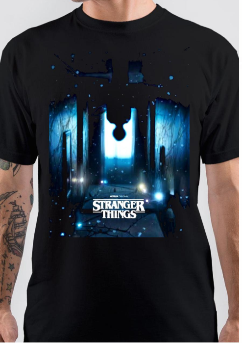 Stranger Things Half Sleeve Black T-Shirt