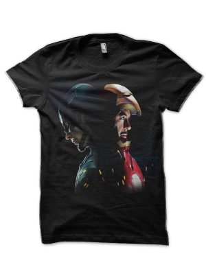 Captain America And Iron Man Black T-Shirt