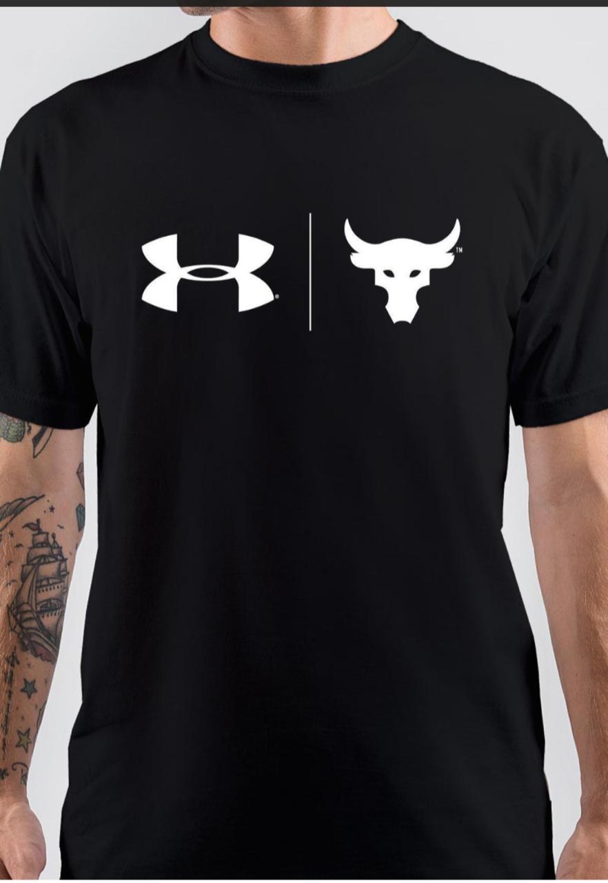 The Rock Bull Logo Under Armour Black TShirt Swag Shirts
