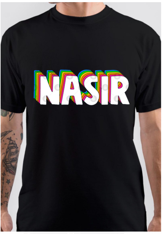 Hello My Name Is Nasir Rainbow Name Tag T-Shirt - Image 4