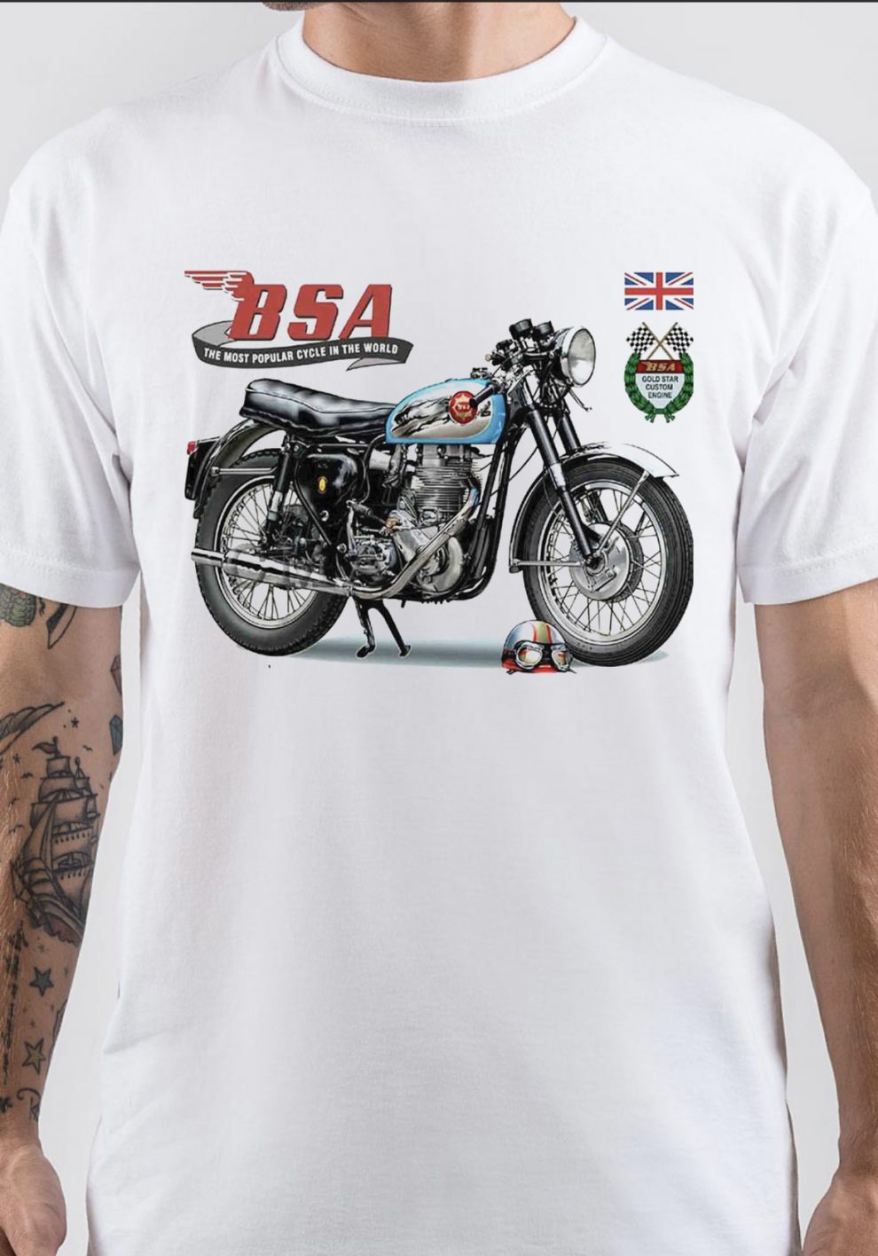 BSA Motorcycles Maglietta Uomo - T-Shirt BSA Santa - Vestibilità Regolare - Prodotto Ufficiale Per Appassionati Di Moto E Vintage