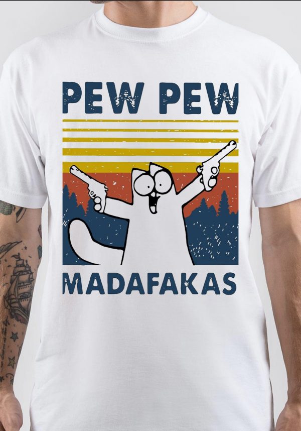 T-Shirt 'Pew Pew Madafakas' - Teckel Qui Fume Et Tire - Design Anime Décalé - Blanc - Fait Main UK