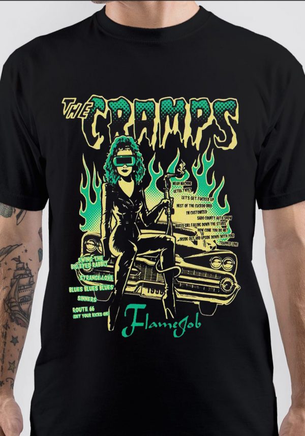 THE CRAMPS The Cramps Band T-shirt Band T Men's XL size cotton black type Vintage Second Hand