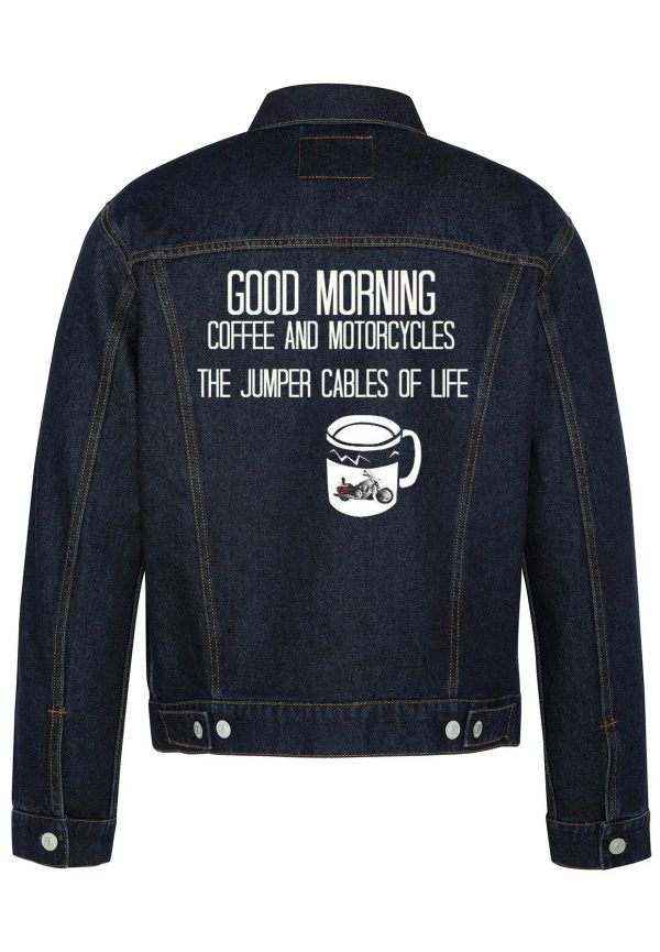Good Morning Coffee And Motorcycle Biker Denim Jacket
