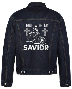 I Ride With My Savior Biker Denim Jacket