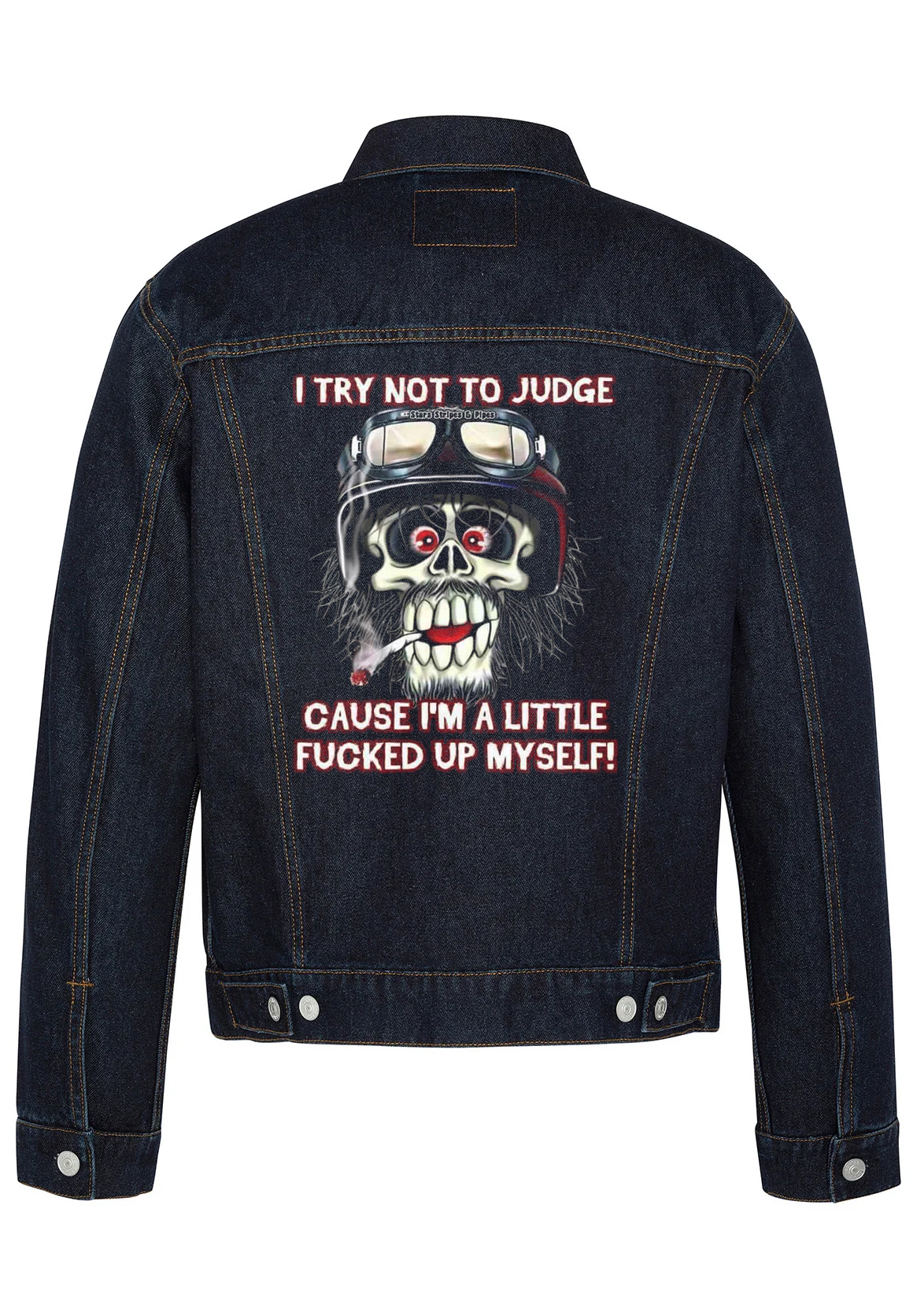 I Try Not To Judge Biker Denim Jacket