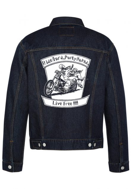Ride Hard Party Naked Live Free Biker Denim Jacket