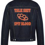 Talk Shit Spit Blood Biker Denim Jacket