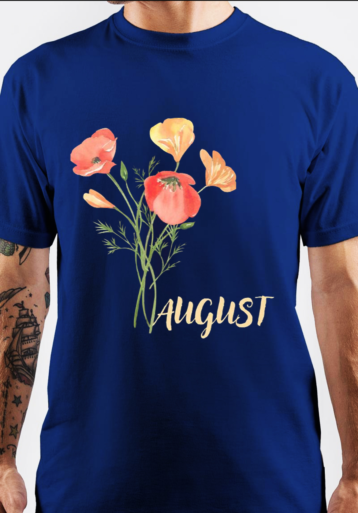 August Month Flower Classic T-Shirt - Image 3