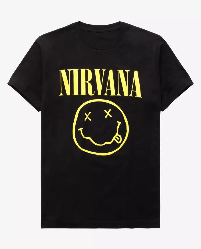 T-shirt Nirvana Smiley Bleu Officiel - Logo Bande, Couleur Light Bleu - Coton, Coupe Classique Homme