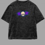 FIRE SKULL Acid Wash Oversized T-Shirt