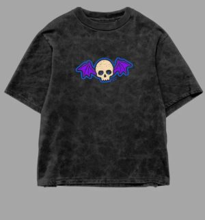 FIRE SKULL Acid Wash Oversized T-Shirt