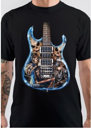 Guitar Half Sleeve Black T-Shirt