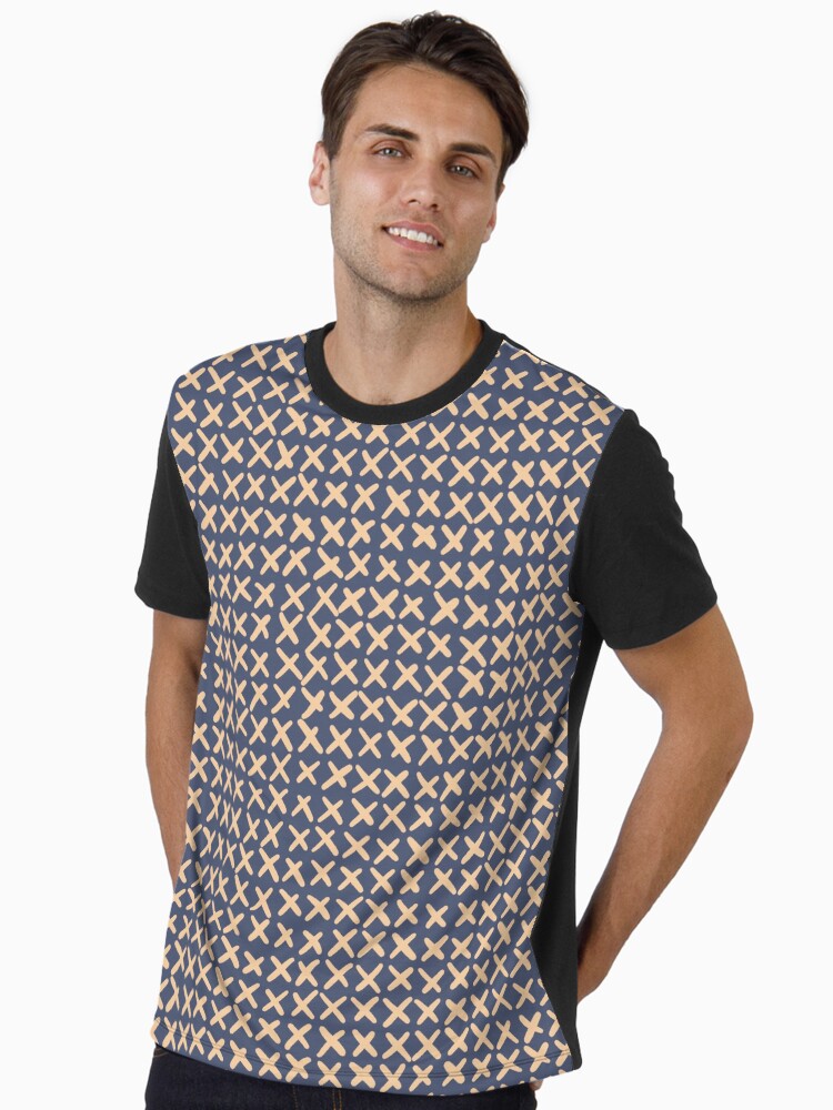 Deepest steel blue and mellow cream Lines and obliques Joining together in geometric imperfection to create a faux Crosstitch pattern Graphic T-Shirt