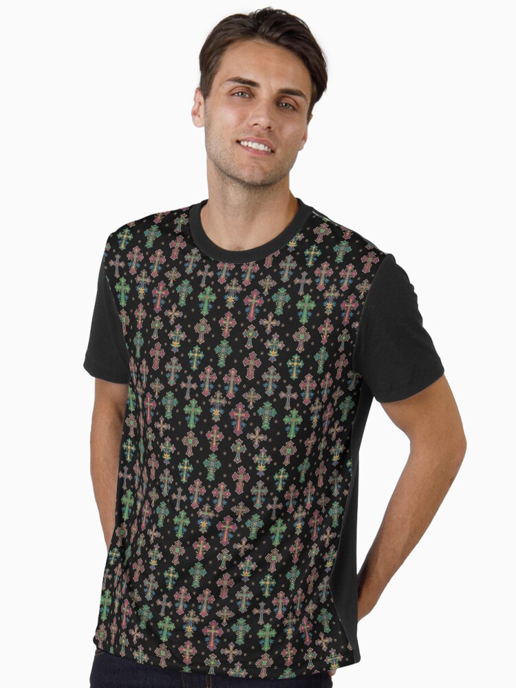 Colorful Gothic Cross Pattern Graphic T-Shirt