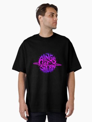 Rings Of Saturn Aliencore Logo In Purple Nebula Bu Oversized T-Shirt