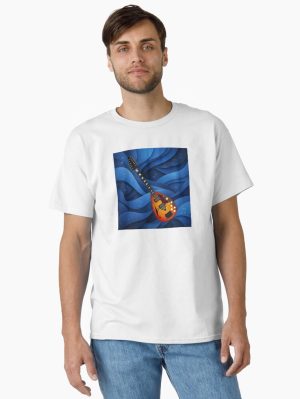 GUITAR IN A BLUE SOUNDSCAPE Printed T-Shirt
