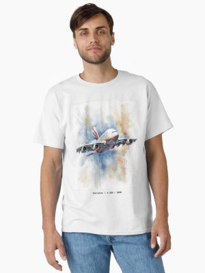 Emirates A380 Airbus Superjumbo Aircraft Illustration Aviation Wall Art Classic T-Shirt