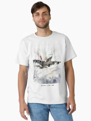 Emirates A380 Airbus Superjumbo Aircraft Illustration Aviation Wall Art Classic T-Shirt