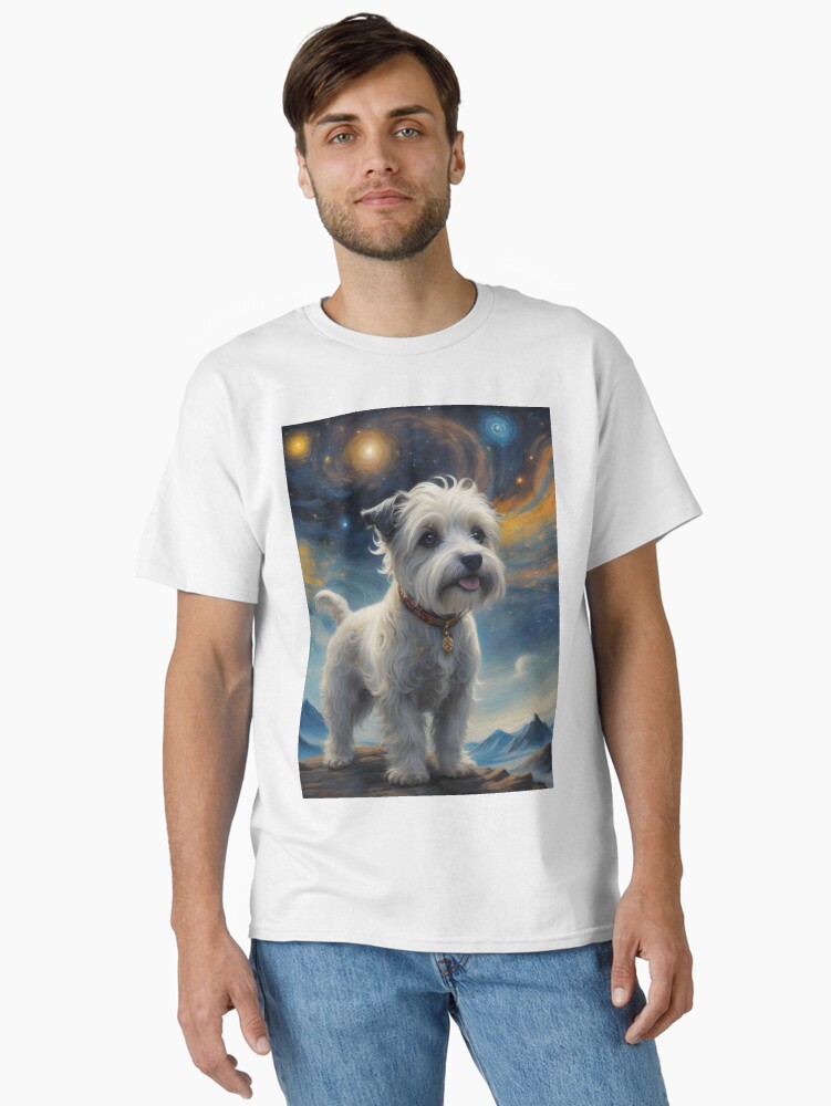 Dog on a mountain with starry galaxy Classic T-Shirt