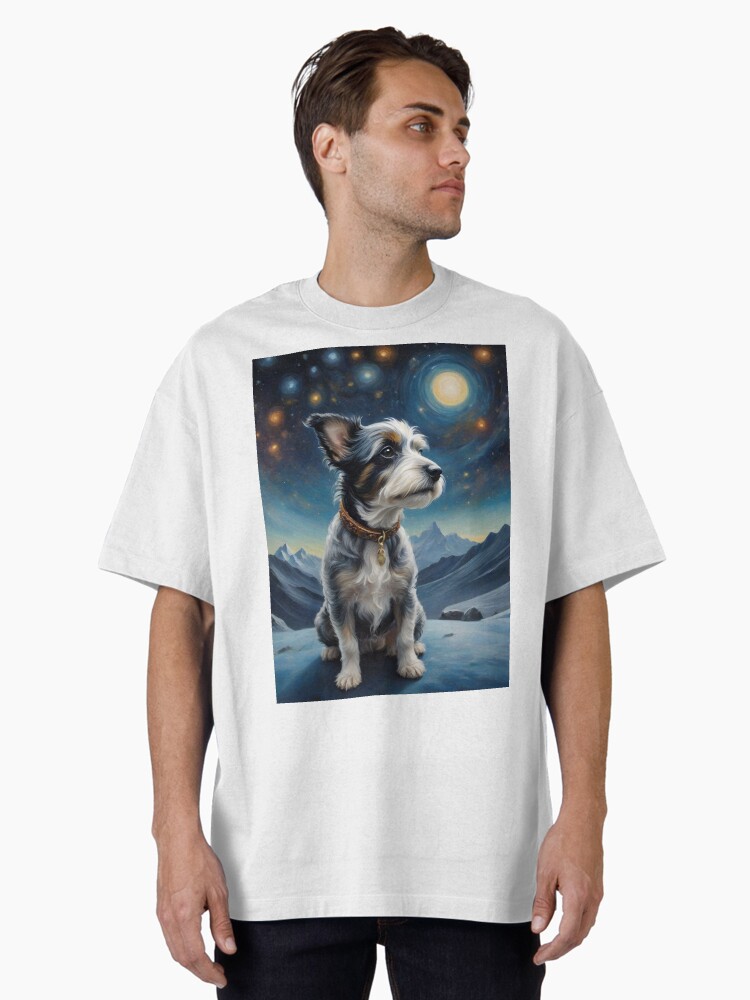 Dog on a mountain with starry galaxy Oversized T-Shirt