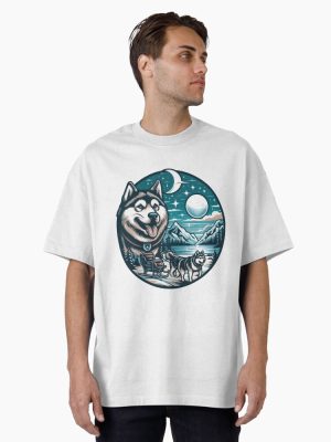 Balto the Sled Dog in Alaska with Moon Changes Oversized T-Shirt