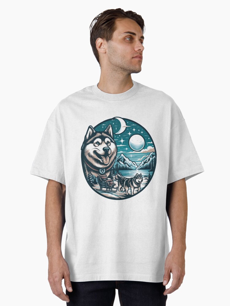 Balto the Sled Dog in Alaska with Moon Changes Oversized T-Shirt