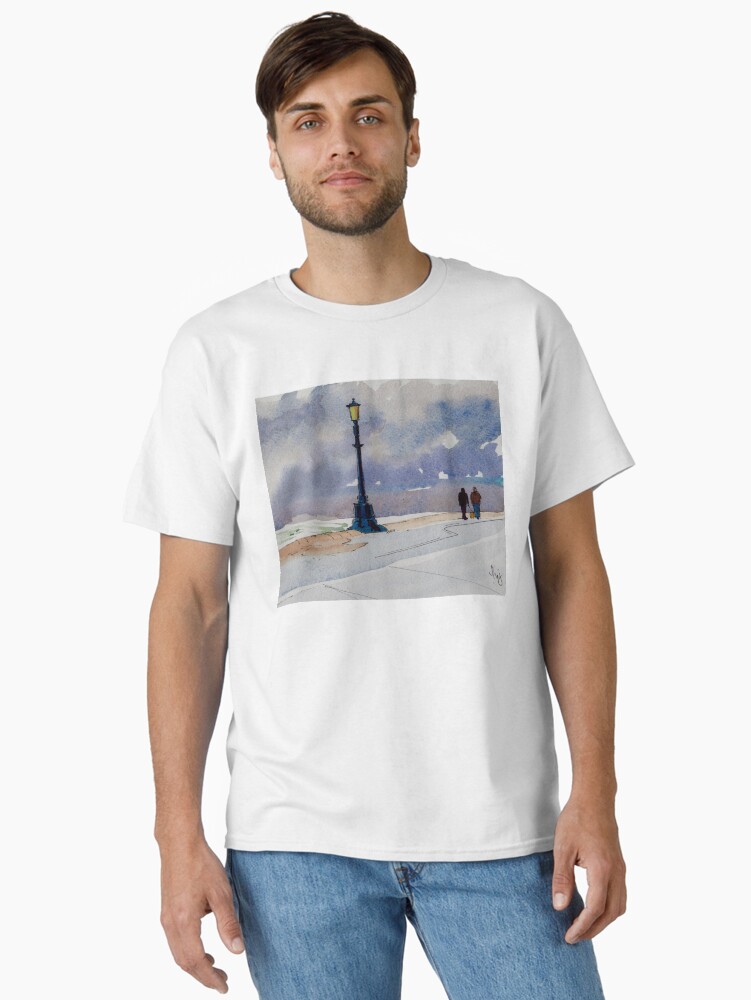 Seaside dog walking in winter painting Classic T-Shirt