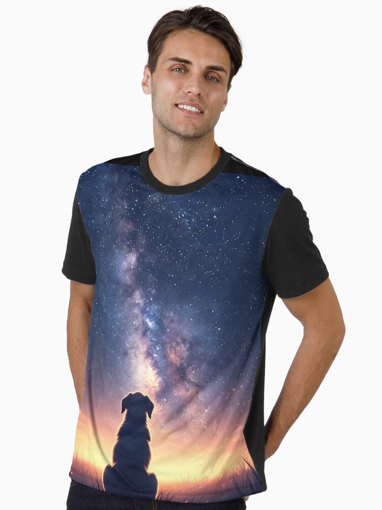 Peaceful Dog Under Starry Night Sky Graphic T-Shirt