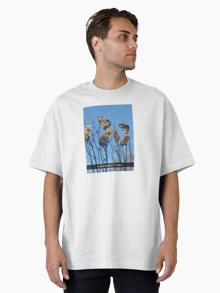 Fluffy Poodle Puppies Climbing Tree Branches Oversized T-Shirt